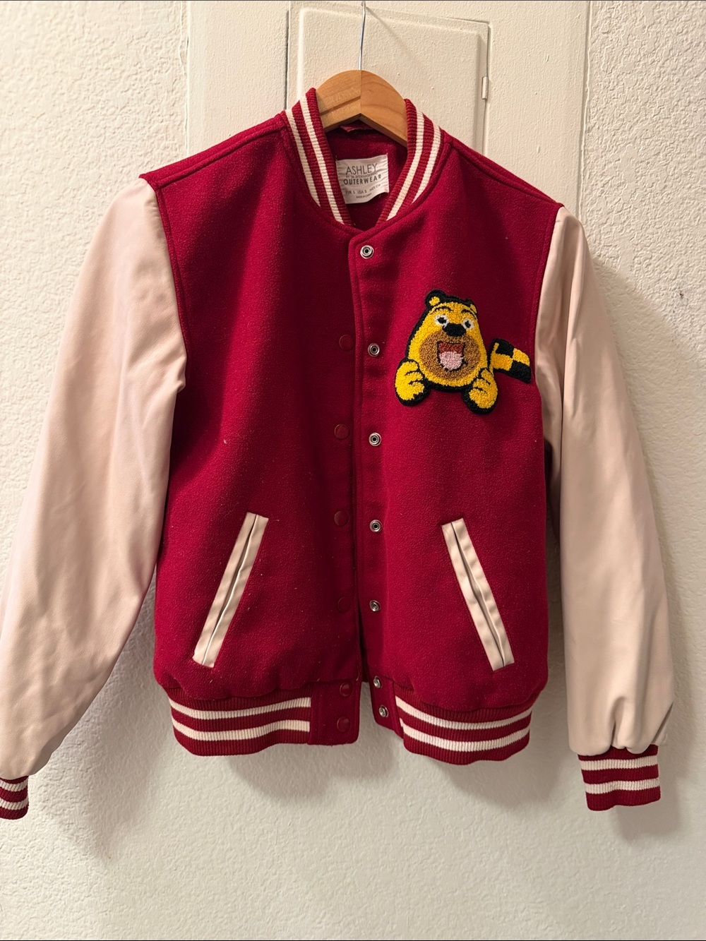 Red & Cream Varsity Jacket with Tiger Patch by Ashley